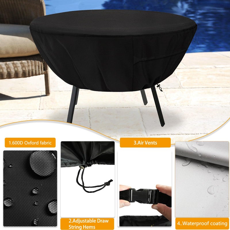 Aacabo Round Patio Table Cover,Suitable for 48 Inch Diameter Patio Round Table,Waterproof Heavy Duty Round Outdoor Coffee Table Cover,Black - Image 3